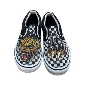 Vans Kids Limited Classic Slip-On Checkerboard Tiger Claw Graphic Shoes Size 3